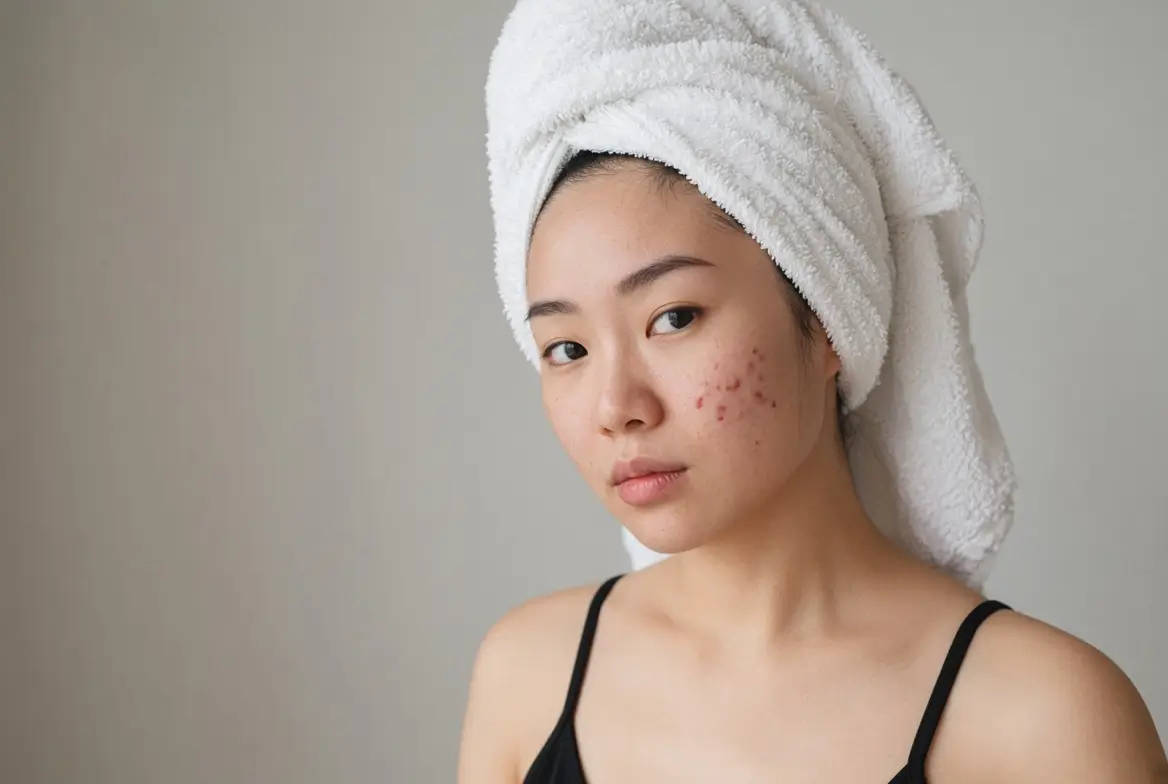 Cách Làm Dịu Và Xử Lý Mụn Sưng Viêm An Toàn Chuẩn Y Khoa 3 Chân Dung Cô Gái Châu Á Với Các Nốt Mụn Sưng Đỏ, Mụn Mủ Rõ Rệt Trên Má.