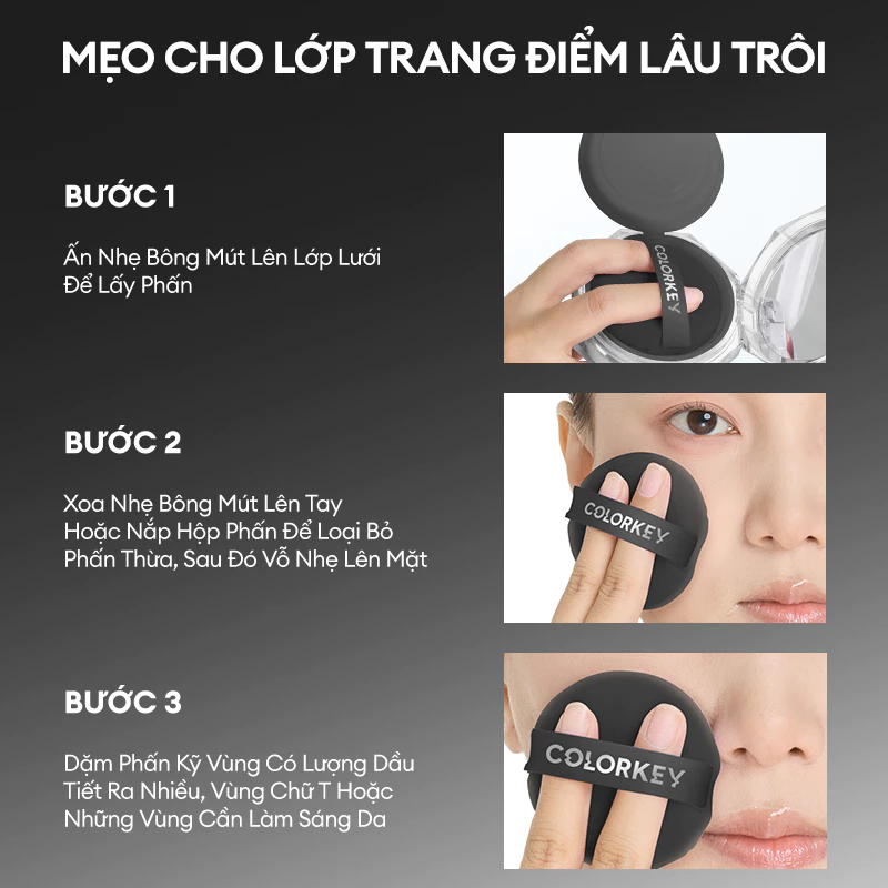Cách Phủ Phấn Kiềm Dầu Tự Nhiên Lâu Trôi Cho Da Dầu 4 Cách Dùng Phấn Phủ Bột Colorkey Kiềm Dầu 8G Không Bị Flashback, Hạt Phấn Siêu Mịn, Mờ Lỗ Chân Lông, Lâu Trôi
