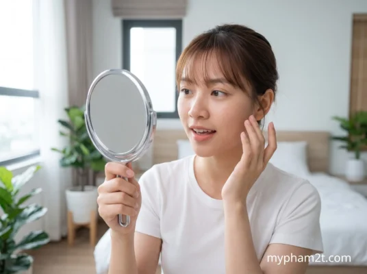Phân Biệt Da Đang Đẩy Mụn Khi Soi Gương Dưới Ánh Sáng Tự Nhiên