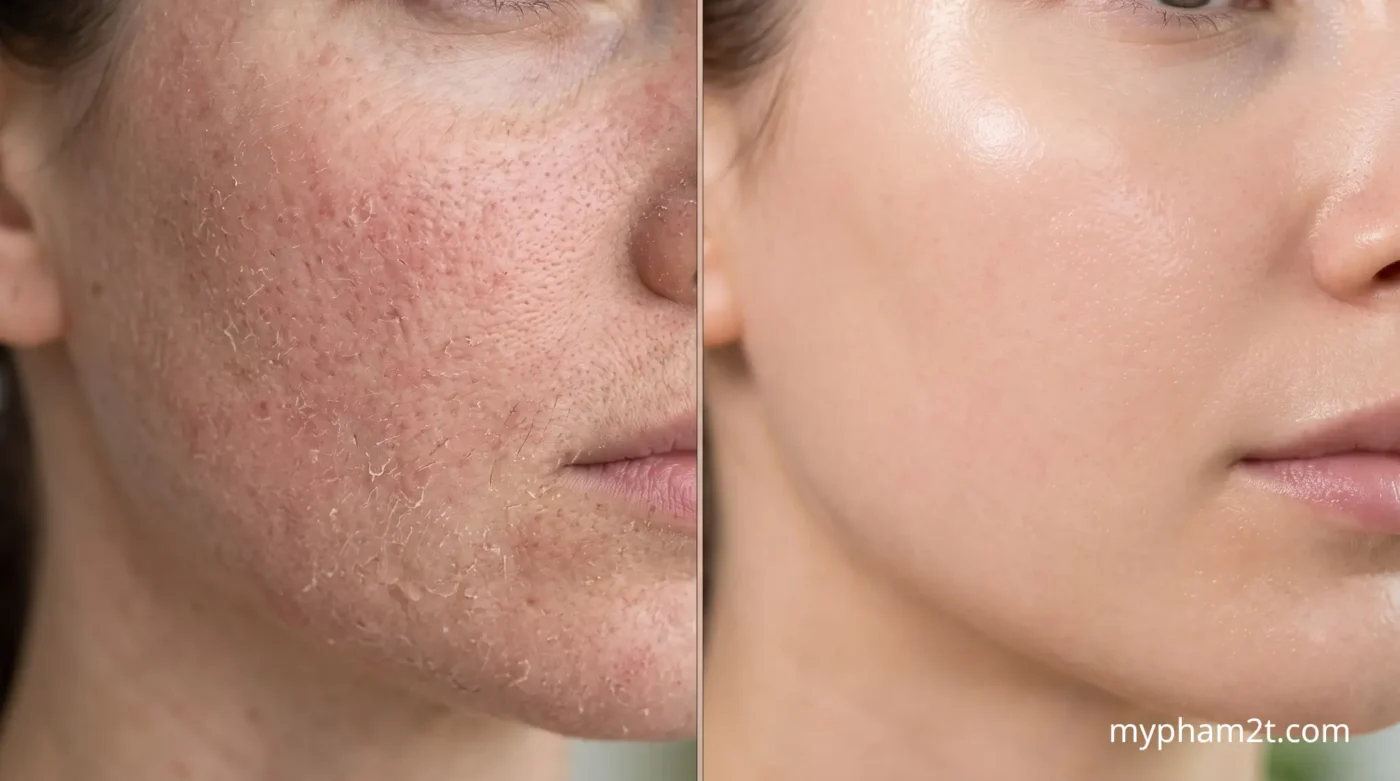 Hình Ảnh Trước Và Sau Khi Sử Dụng Chứng Minh Serum Phục Hồi Heshi Có Tốt Không Trên Nền Da Bong Tróc.