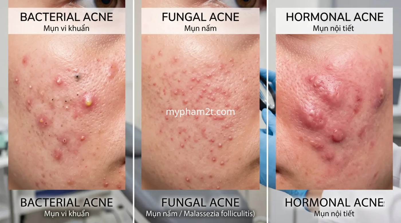 Phân Biệt Mụn Nội Tiết, Mụn Vi Nấm, Mụn Vi Khuẩn, Thiết Kế Liệu Trình Điều Trị Mụn