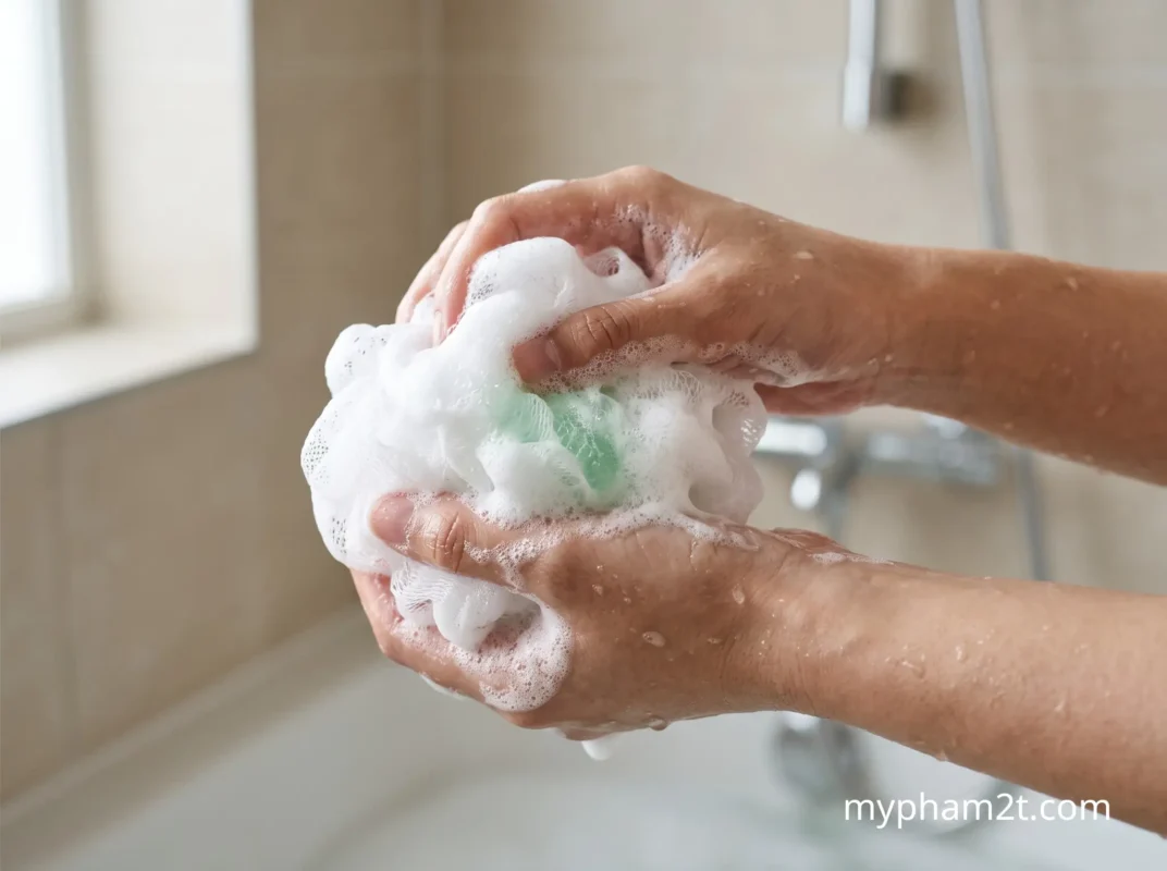 Bọt Mịn Của Sữa Tắm Giảm Mụn Somebymi Trên Bông Tắm