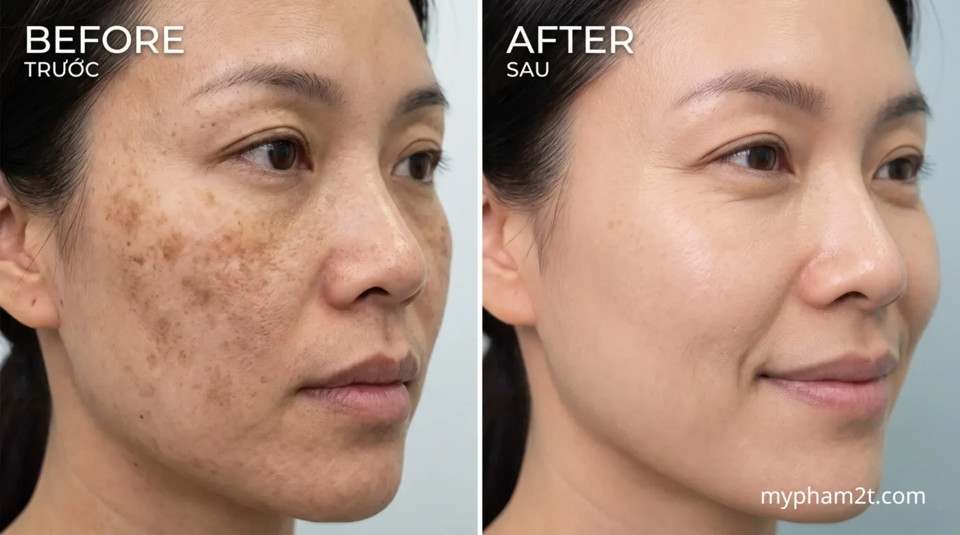 Liệu Trình Ức Chế Melanin, Mờ Các Đốm Nâu Bằng Niacinamide &Amp; Tranexamic Acid Chuẩn Y Khoa 4 Hiệu Quả Sau Liệu Trình Ức Chế Melanin, Mờ Các Đốm Nâu