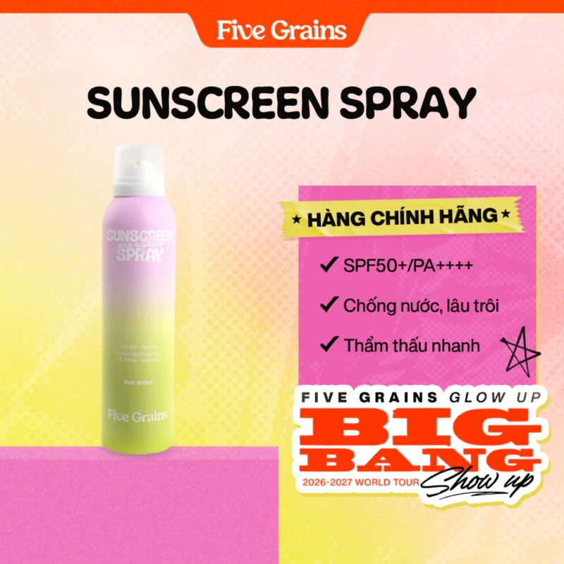 Xịt Chống Nắng Five Grains Spf50+ Pa++++ Nâng Tone, Chống Nước Lâu Trôi, Thấm Nhanh – Hàng Chính Hãng